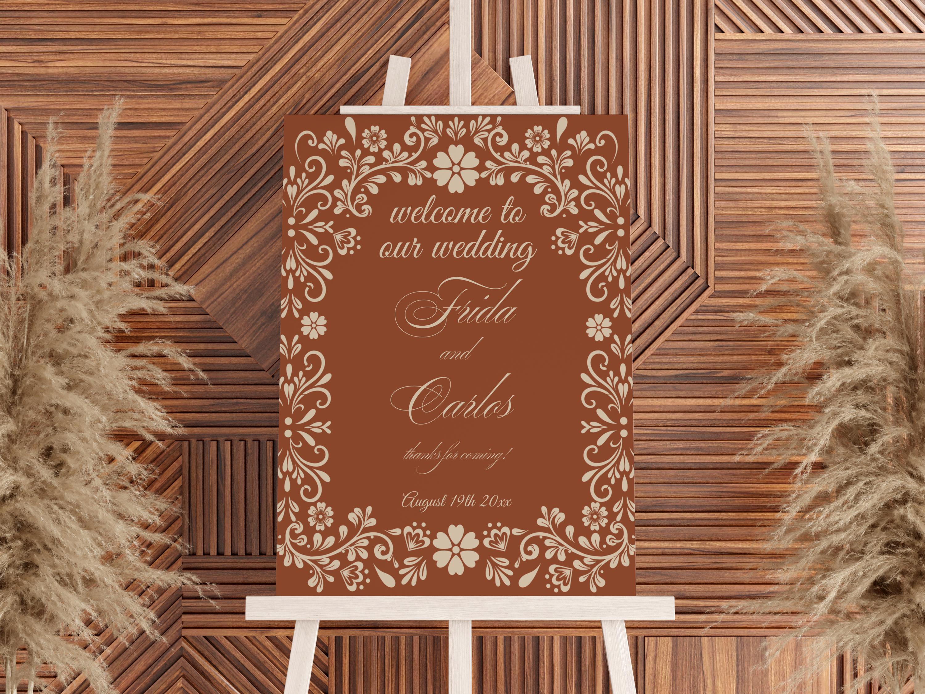 Mexican Wedding Welcome Sign: Rustic Talavera Terracotta Floral Template (Digital Download)
