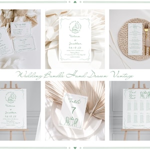 Retro Wedding Invitation Bundle: Hand Drawn Suite (Digital Template)