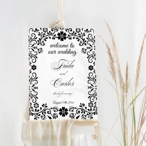 Black and White Elegant Wedding Welcome Sign: Mexican Talavera Wedding Poster (Digital)