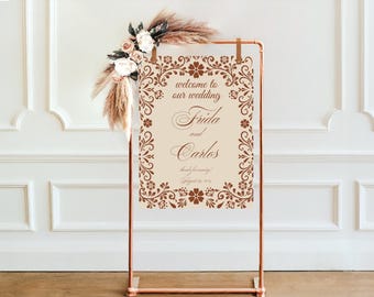 Rustic Wedding Welcome Sign: Beige Floral, Editable Template (Digital Download