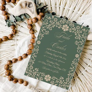 Faire-part de mariage mexicain floral vert Talavera, faire-part de mariage mexicain fiesta, modèle d'invitation floral élégant et rustique WED003