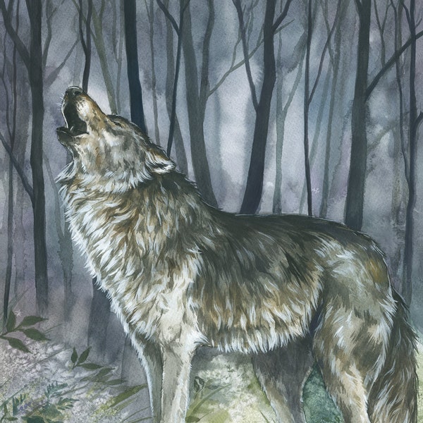 Original Watercolor Wolf Painting · Aquarelle · Gouache · Mixed Media · Artwork · Forest · Contemporary Art · Animal · Beautiful Art