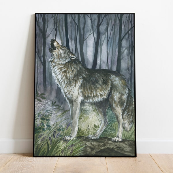 Wolf Art Print · Watercolor · Gouache · Poster · Animal Art · Wall Decor · Wall Art · Beautiful Art · Wildlife Painting · Forest · Nature