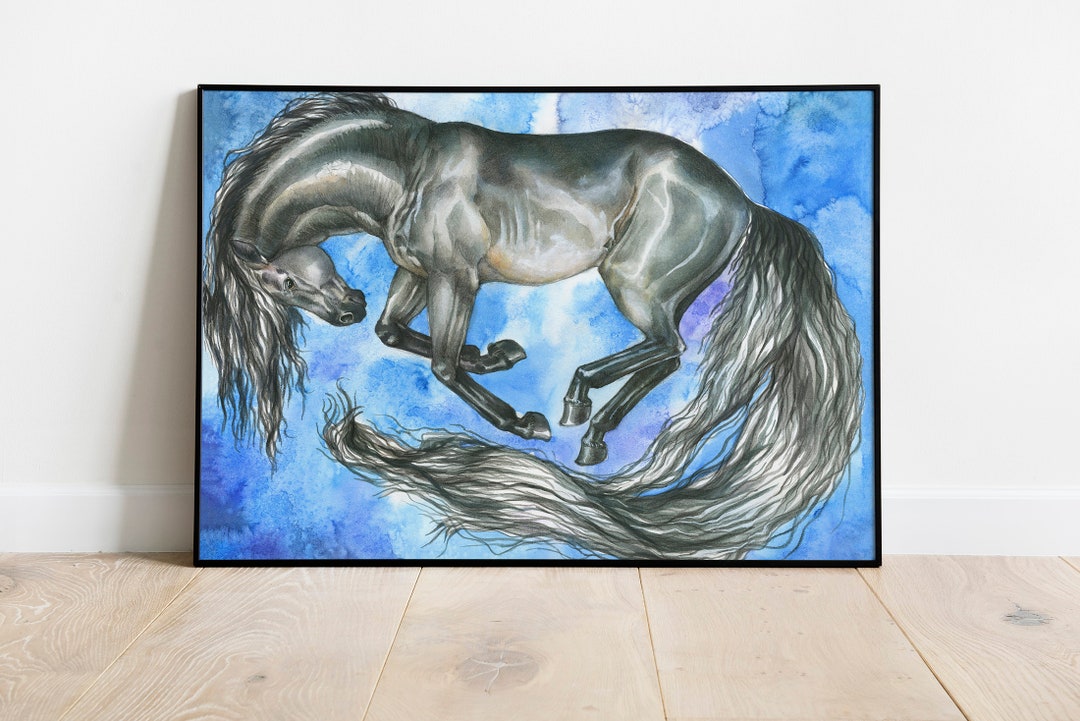Grey Horse Art Print Watercolor Poster Frozen Silver Equine Art Wall Grey Horse Art Print Watercolor Poster Frozen Silver Equine Art Wall