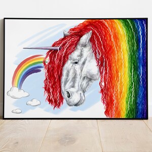 Rainbow Unicorn Watercolor Art Print · Nursery Decor · Wall Art · Equine Art · Horse · Poster