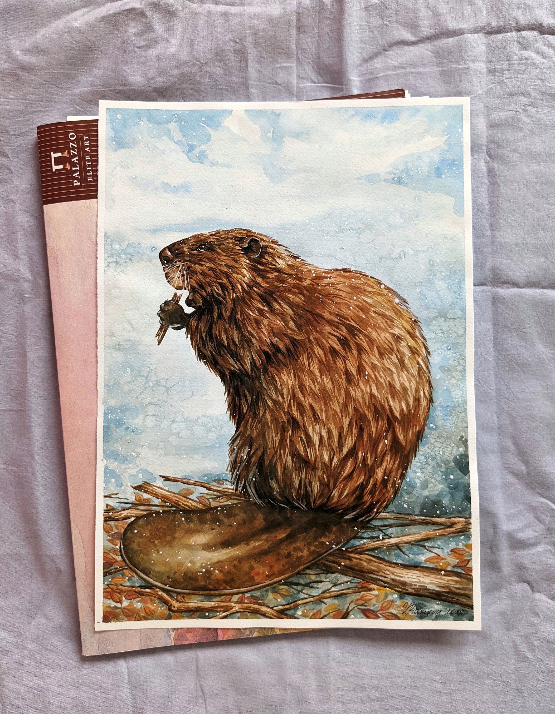 オリジナル水彩ビーバー画：カナダの野生動物アート - Etsy 日本