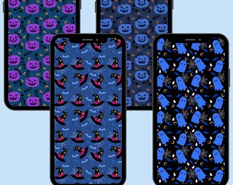 Blue Halloween Wallpaper, Halloween Iphone Wallpaper, Spooky Fall Wallpaper, Cell Phone, Computer Desktop Wallpaper, Ipad Wallpaper