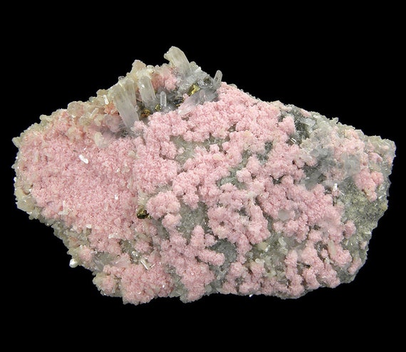 Rhodochrosite with Stilbite(!), Chalcopyrite and Quartz / Locality - Starnitsa deposit, Rhodope Mts, Smolyan Oblast, Bulgaria