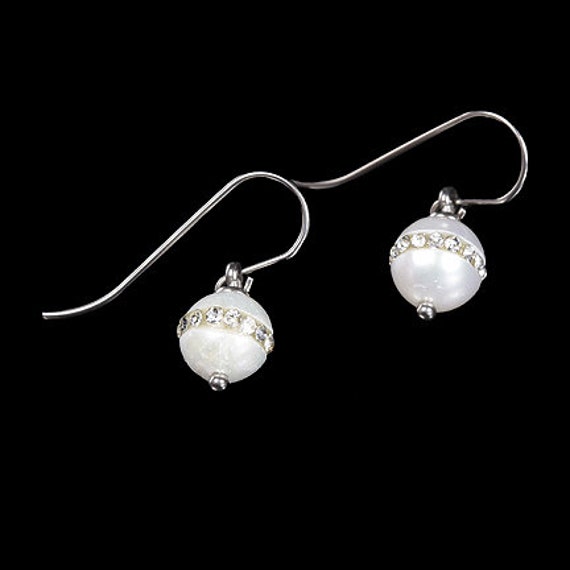 White Pearl Drop Earrings in Sterling Silver