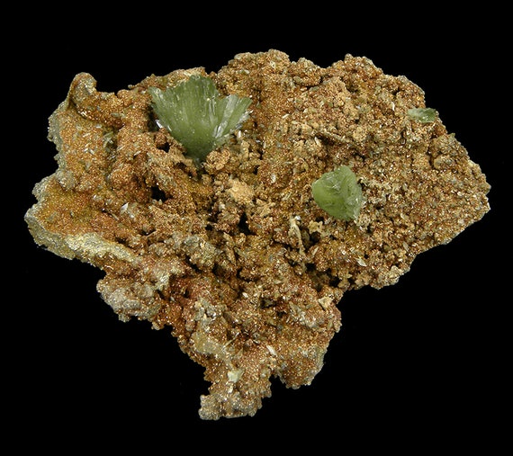 Ludlamite on Limonite and Pyrite / Locality - Huanuni mine, Huanuni, Dalence Province, Oruro Department, Bolivia