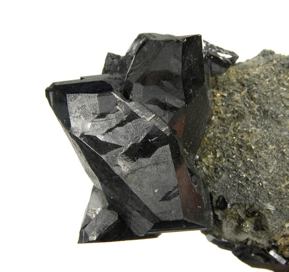 Ferberite (rare doubly-terminated twin) on matrix! / Locality - Tasna Mine, Potosi Department, Bolivia
