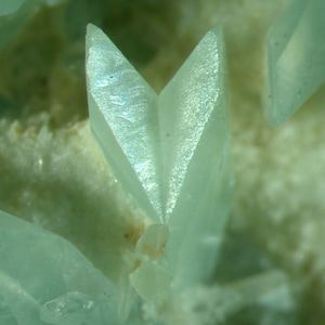 Phosphophyllite / (classic textbook twins) / with Siderite & Sphalerite / Locality - Unificada mine, Cerro Rico, Potosi, Bolivia