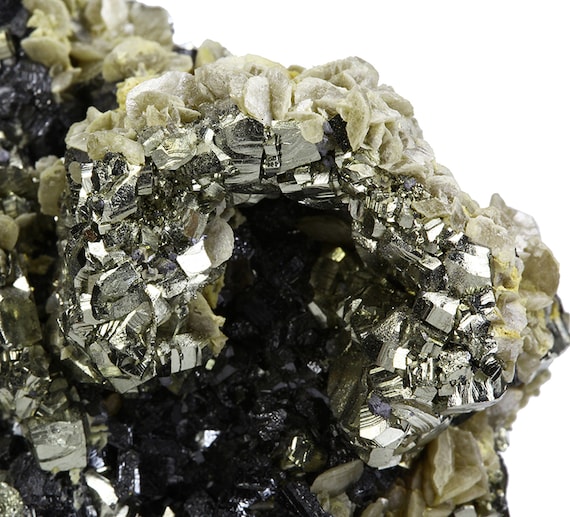 Pyrite “horseshoe” with Siderite on Sphalerite / Locality - Eagle Mine, Gilman, Eagle County, Colorado