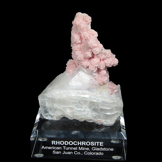 Rhodochrosite on Gypsum (var: "Selenite") / Locality - Sunnyside Mine, Bonita Peak, Eureka District, San Juan County, Colorado