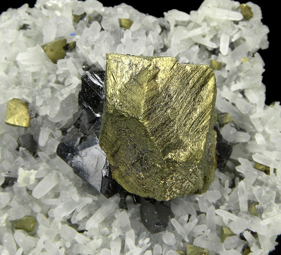 Chalcopyrite with Sphalerite on Quartz / Locality- Septemvri Mine (Deveti Septemvri Mine), Smolyan Oblast, Bulgaria