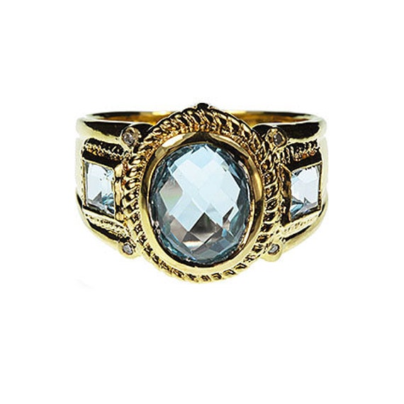 Blue Topaz and Diamond Ring / Size 8