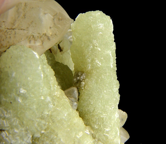 Prehnite finger cast after Anhydrite with Calcite / Locality - Prospect Park Quarry, Prospect Park, Passaic County, New Jersey