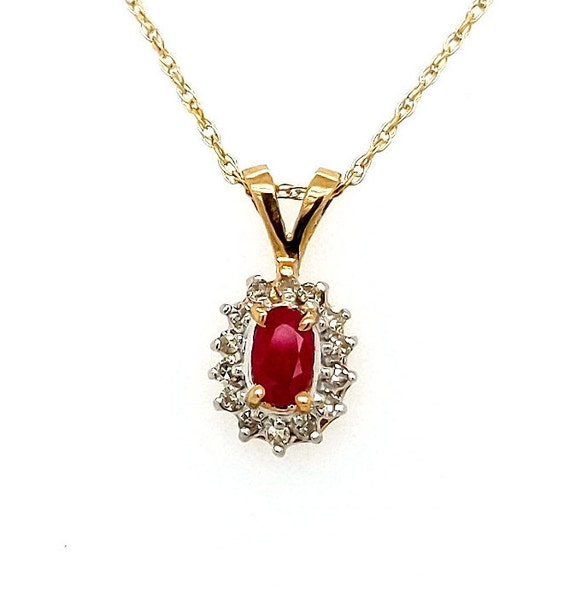 Ruby Pendant with Diamonds / 14kt Yellow Gold mounted/ 10 kt Yellow Gold 18 inch chain