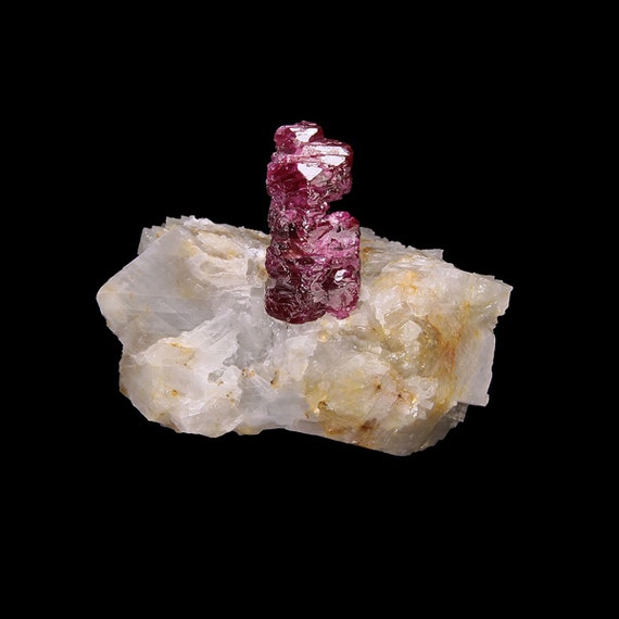 Corundum (var: Ruby) on Calcite /  Locality - Mogok Valley, Myanmar (Burma)