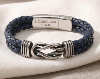 Personalized Braided Leather Bracelet, Stainless Steel Infinity Clasp, personalized bracelet for Dad