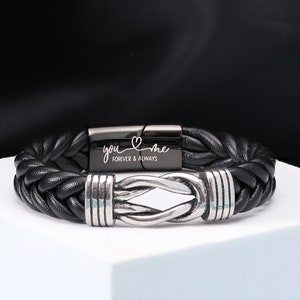 Leren Infinity Knot-armband voor heren – kerstcadeau voor man, zoon, vader, broer, vader, vriend met aangepaste verborgen boodschap