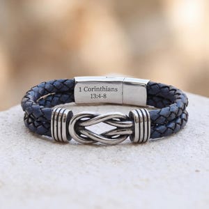 Personalized Men's Leather Bracelet – Infinity Knot, Stainless Steel Clasp