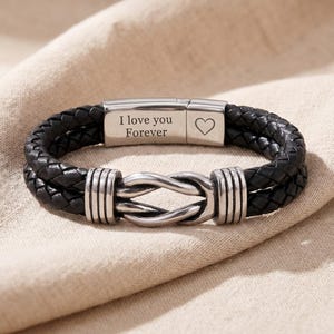 Personalized Infinity Knot Bracelet for Men, Leather Bracelet Engraved Inside, Gift for Husband Dad Anniversary, Custom Men Leather Bracelet