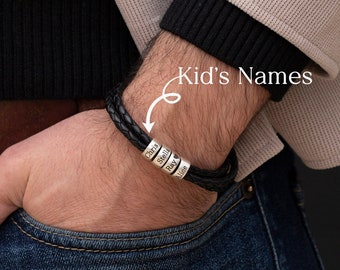 Personalized Mens bracelet • Mens leather bracelet with KIDS names • Gift for husband • Gift for dad • Dad to be Gift - Father's day gift