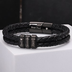 Aangepaste leren armband met familienamen - Armband met familienamen, cadeau voor man - Vaderdagcadeau - Gepersonaliseerd cadeau voor papa