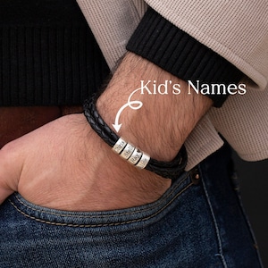 Personalized Mens bracelet • Mens leather bracelet with KIDS names • Gift for husband • Gift for dad • Dad to be Gift - Father's day gift