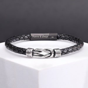 Mens bracelet - Mens leather bracelet - Love Knot Bracelet with Personalized Message - Custom Hidden Message Leather Bracelet for Men