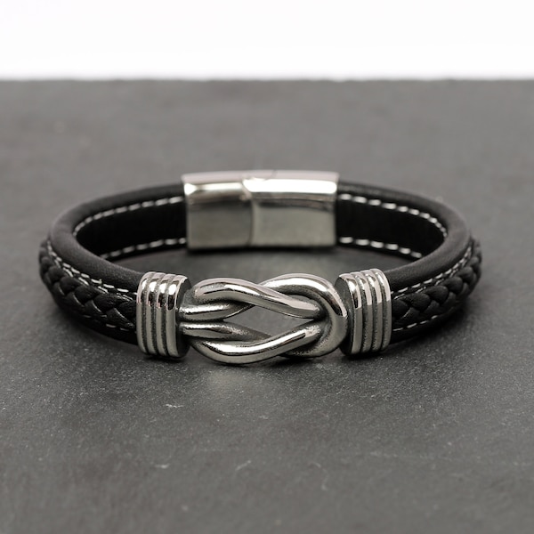 Infinity Knot Leather Bracelet, Gift for men, Forever Linked Bracelet, Mens Bracelet, Braided leather bracelet, Valentines Gift for Husband.