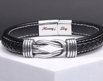 Leather Infinity Knot Bracelet, Personalized Mens Gift, Hidden message, husbands bracelet