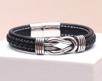 Infinity Knot Leather Bracelet, Gift for men, Forever Linked Bracelet, Mens Bracelet, Braided leather bracelet, Valentines Gift for Husband.