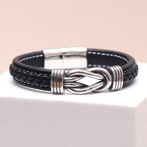 Infinity Knot Leather Bracelet, Gift for men, Forever Linked Bracelet, Mens Bracelet, Braided leather bracelet, Valentines Gift for Husband.