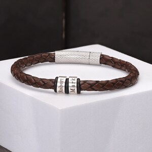 Mens Leather Bracelet - Husband valentine Gift with Kids Names - Gift for dad - Fathers day Gift - Personalized Man bracelet - Gift for him