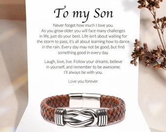 To My Son Infinity Knot Leather Bracelet, Forever Linked Bracelet, Mens Bracelet, Christmas Gift from Mom, Gift for son, infinity bracelet