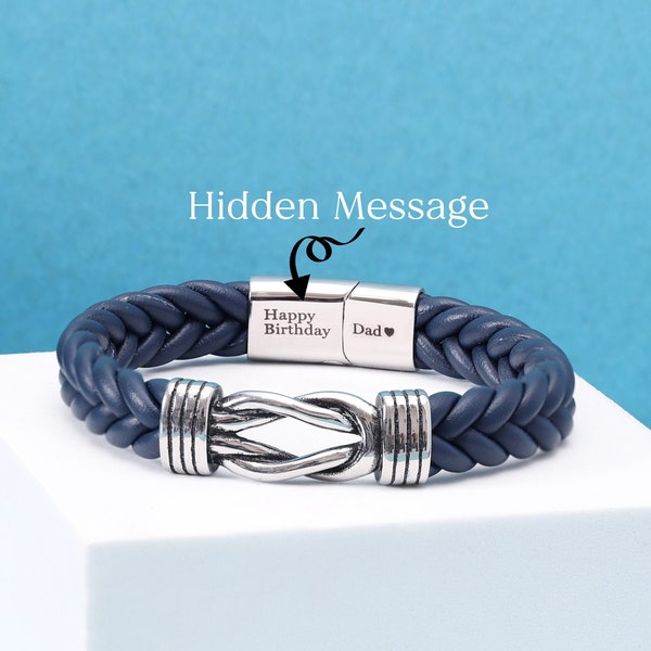 Personalized Infinity Knot Leather Bracelet, Birthday gift for men, Custom Gift for husband Dad, Personalized men gift, Dad bracelet gift