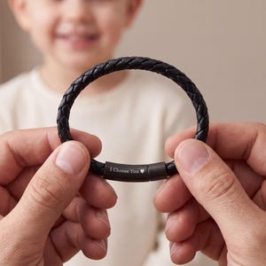 Personalized Men's Leather Bracelet, Custom Engraved Titanium Clasp, Father's Day Gift, hidden message