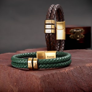 Pulsera de cuero personalizada para papá, mamá, hermana, hermano con nombres de familia - Regalo de niños - Regalo de nombres de familia personalizados.