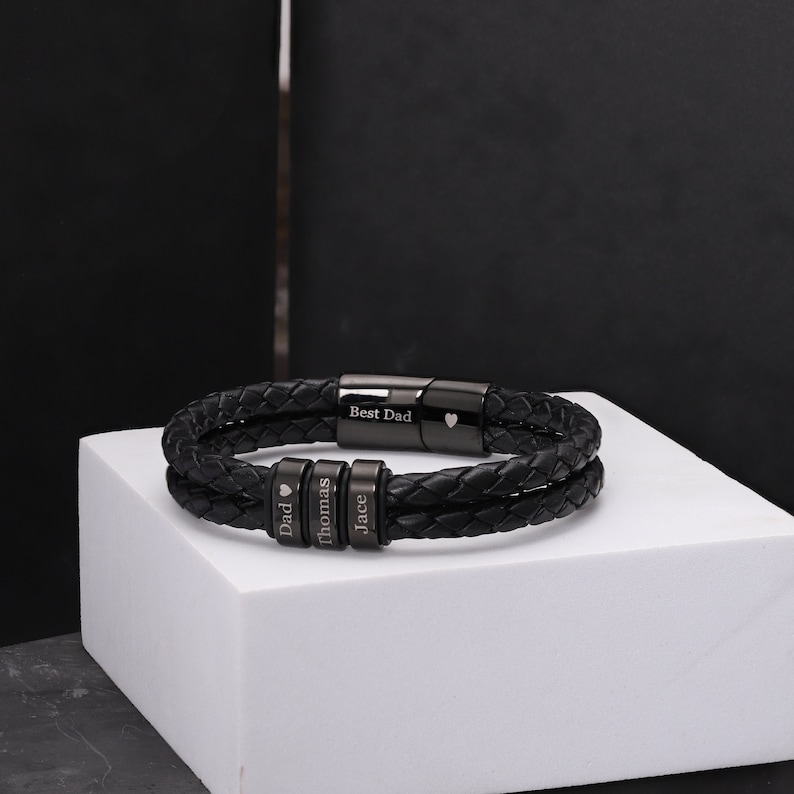 Custom Men's Bracelet with kids name, Unique Gift for Dad, Husbands gift Personalized father's day gift, Gift from kids, First time dad gift image 1