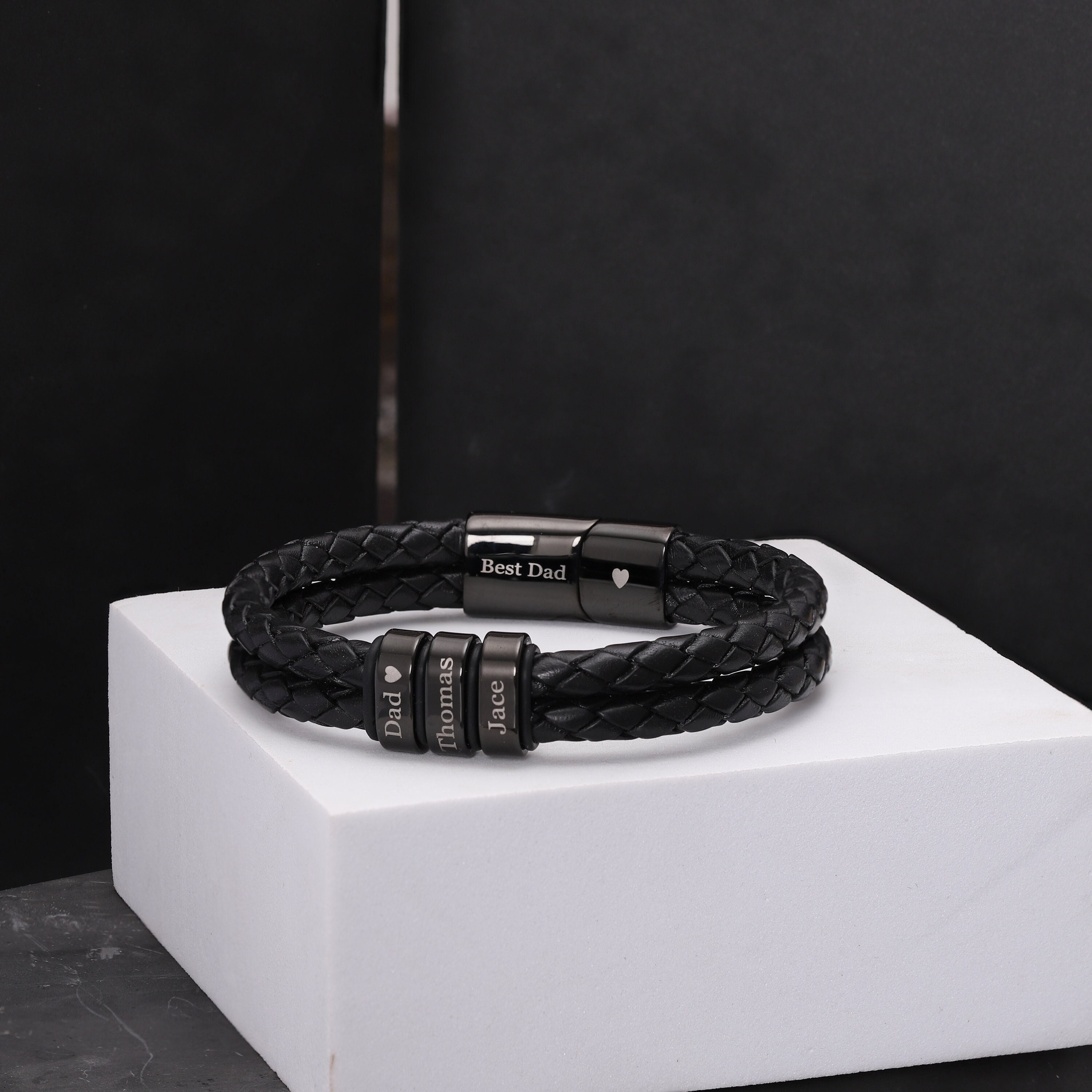 Bracciale Uomo Personalizzato Con Incisione - Regalo Per Papà, Fidanzato O Amico In Acciaio E Pelle - Foto 4