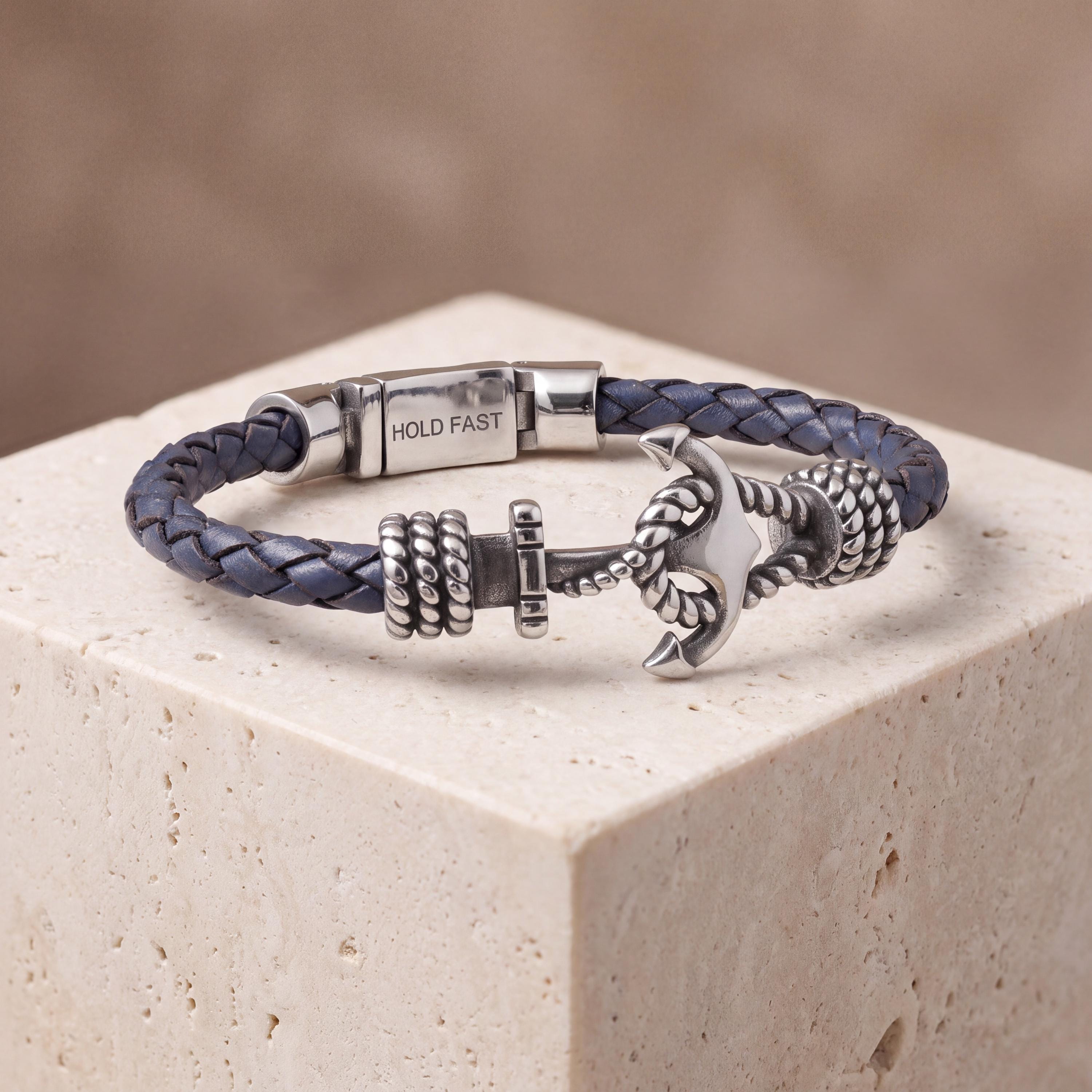 Anchor Bracelet for Men - Personalized Leather Bracelet for Men, Anniversary Gift for Him, I Love You Forever Bracelet Boyfriend Fiance Gift
