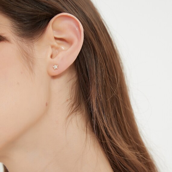 Blossom Stud Earrings 14k Gold Vermeil Earrings Tiny Studs Etsy