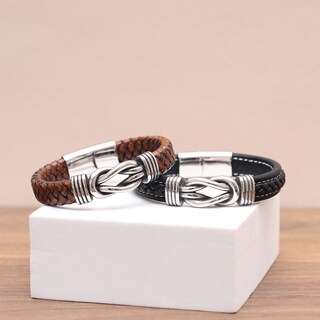 Bracciale In Pelle Intrecciata Marrone Per Uomo - Inciso 'Love You Forever' - Regalo Per Figlio, Papà, Marito