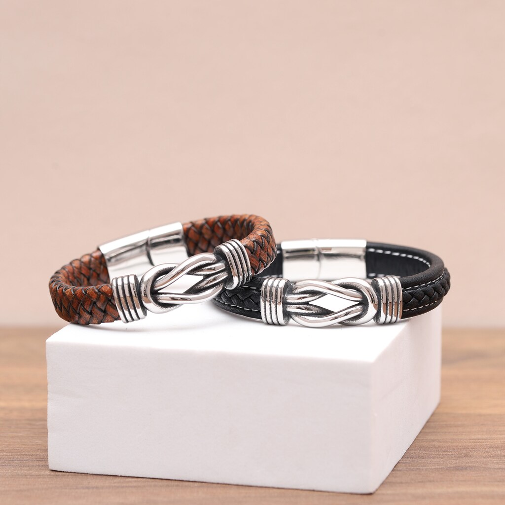 Bracciale In Pelle Intrecciata Marrone Per Uomo - Inciso 'Love You Forever' - Regalo Per Figlio, Papà, Marito
