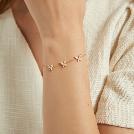 Dainty Crystal Butterfly Bracelet (Silver) – Love Stylize