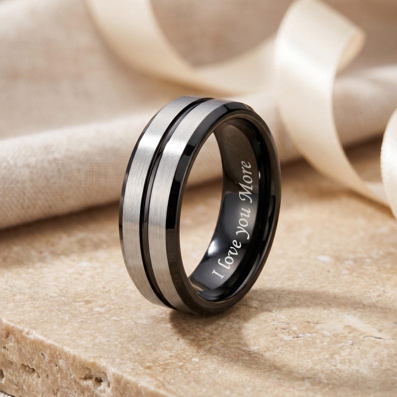 Promise ring for him • Personalized black ring for men • Men promise ring • Gift for boyfriend • Rings for men - Men wedding bands image 3