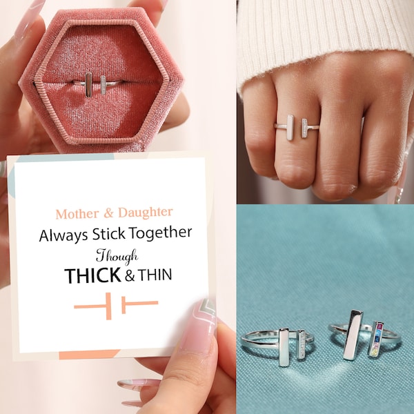 Thick and thin ring - Mother daughter rings, Mom Christmas gift, Birthday gift, Daughter gift, Gift for daughter in law, Gift for mother