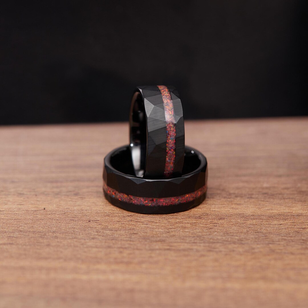 Men Ring With Red Opal Inlay • Custom Wedding Ring for Husband ...